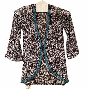 V By Eva Black White Beaded  Kimono Size Large